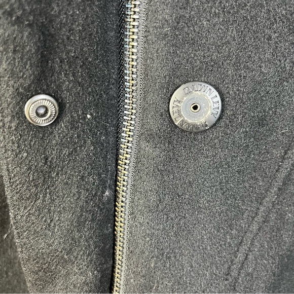Dawn Levy Trinity Black Wool Button Front Fur Hem Pea Coat M - Picture 4 of 4
